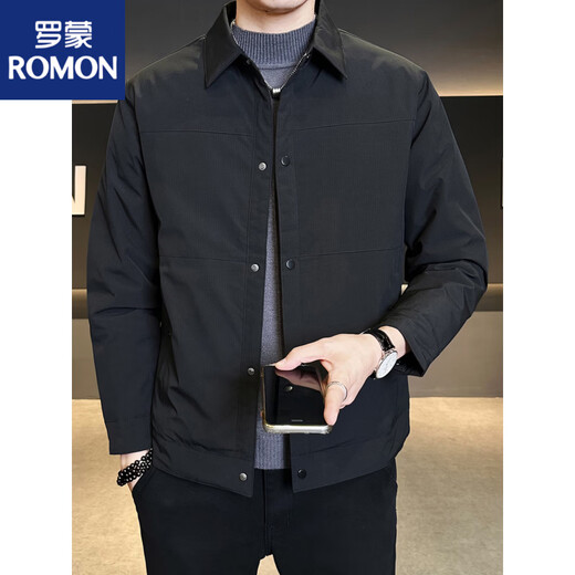 罗蒙（ROMON）轻薄羽绒服男冬季2025新款高端加厚行政夹克男装休闲外套 黑色 M 90-110斤
