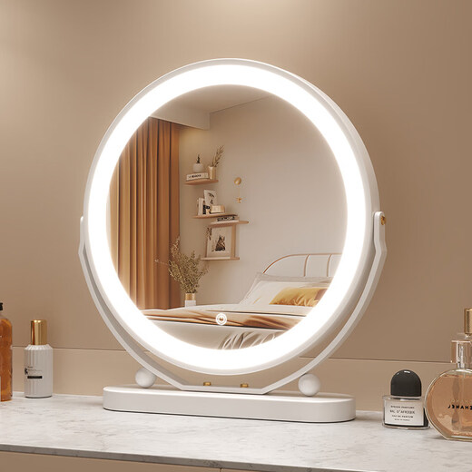 Smart LED light makeup mirror desktop student dormitory light makeup mirror home bedroom rotatable beauty mirror ins rotatable lightless model 30CM (white) environmentally friendly iron