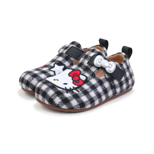 Hello Kitty children's shoes girls leather shoes girls children's fashion Birkenstock shoes princess plaid shoes 7100 black 24