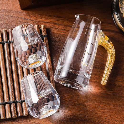 Tuojin imported quality gold foil white wine cup from Germany, Chinese wine cup, household wine divider, light luxury turquoise one-shot spirit cup, 1 pot, 6 cups, turquoise water drop cup_gift box