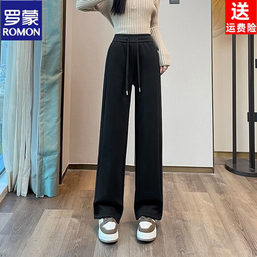 ROMON sherpa wide-leg pants for women in autumn and winter extra thick warm casual sports pants plus velvet thickened narrow straight pants black extra thick sherpa regular style - trousers S Recommendation 85-93 Jin Jin is equal to 0.5 kg