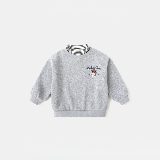 Xiaohongshu boys' sweatshirt autumn and winter children's plus velvet fake two-piece turtleneck top for girls new plus heather gray 130 cm