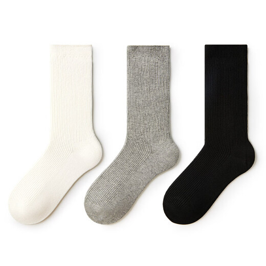 Pami (pami) gray socks women's mid-calf socks spring and summer style pile socks breathable with small leather shoes ins trendy long socks summer gray + white + black one size fits all 35-39_vertical pattern_pile_boneless