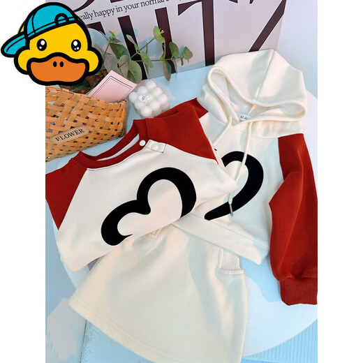G.duck high-end street parent-child clothing autumn and winter clothing family of three mother and daughter dress family clothing baby father and son hooded sweatshirt red/apricot 120 girls dress 120