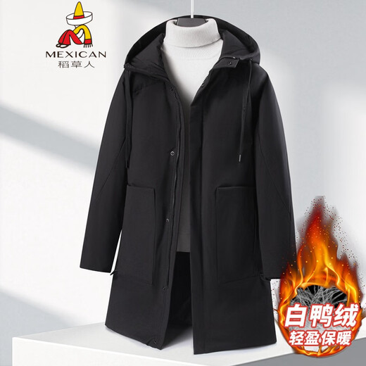 Scarecrow Fat Brother 2025 winter new men's fashion hooded down jacket plus size warm mid-length down jacket black 5XL