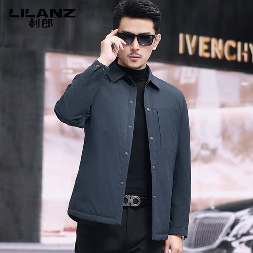 LILANZ Men's Thin Down Jacket 2025 Dad Winter Goose Down Jacket Business Lapel Jacket Gray Green M 170