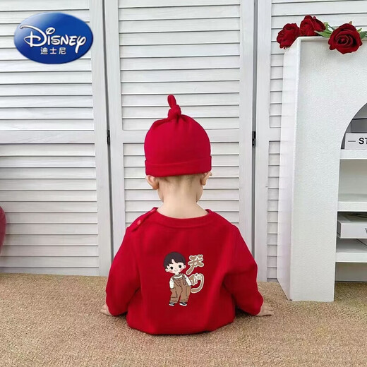 Disney Festive Parent-Child Outfits Autumn and Winter 2025 Year of the Horse Red Family of Three and Four Sweaters Mother and Daughter Mother and Baby Baby Romper Women's Red (No Velvet) 80 Size Baby One-piece with Hat