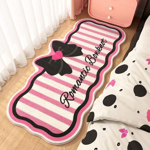 Bedside carpet, cartoon imitation cashmere mat, high-end thickened bedside blanket, bedroom end of bed foot pad, cute living room floor mat, love bow, thickened fine sand, imitation cashmere 60cm*160cm