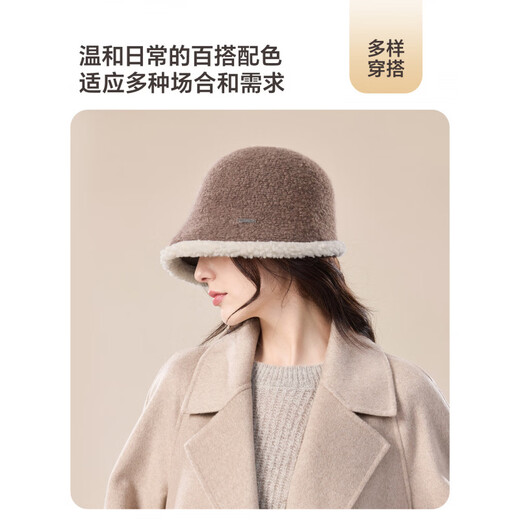 JIUMU wool hat for women in autumn and winter, versatile face-showing small ear protection, warm basin hat, knitted bucket fisherman hat for women, coffee color, one size fits all - 58cm