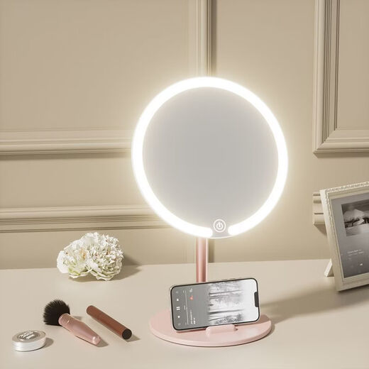 LED makeup mirror with light desktop women's fill light mirror dormitory desktop eyebrow pencil storage bucket home extra large dressing mirror white-three-color fill light alloy rotating stand mobile phone holder battery life standby 0 days - no LED light with high-definition alloy mirror