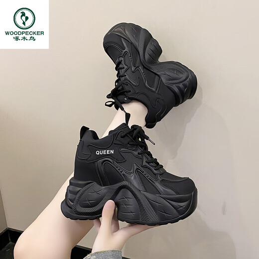 Woodpecker 10cm height increasing dad shoes for women 2025 autumn and winter new style thick sole heightening small feet showing small feet sports casual shoes burgundy 38