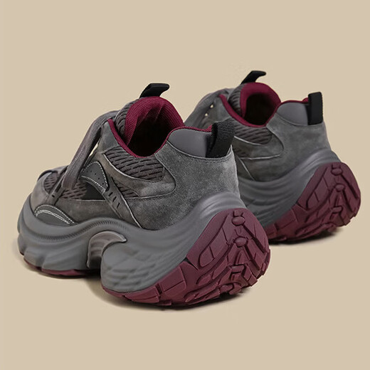 OLJ luxury high-end brand women's shoes thick-soled dad shoes 2026 new casual commuting color matching retro fashion sneakers gray red single lining 39