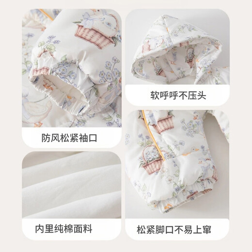 Wua wua baby jumpsuit, thickened windproof baby clothes, newborn warm winter clothes, new year clothes for going out, pastoral duck 180g quilted, suitable for under 13 years old, 90cm, 12-15 months, weight 18-26Jin Jin is equal to 0.5kg