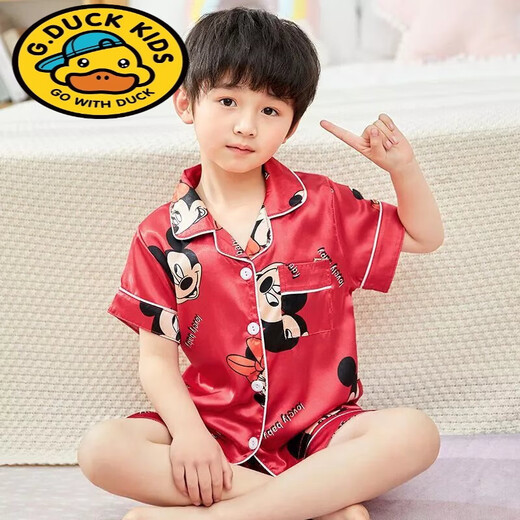 G.duck夏季短袖儿童睡衣冰丝薄款夏天男童真丝小女孩宝宝卡通家居服套装 681女童 170 18码建议身高142-150cm