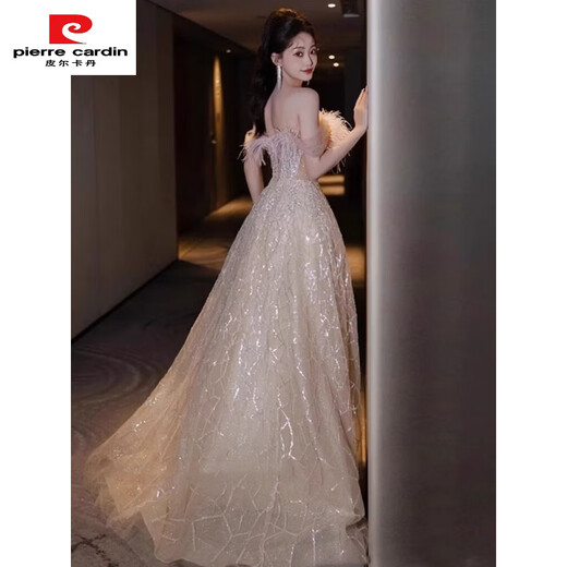 Pierre Cardin haute couture evening dress for women 2025 new women's light luxury high-end banquet host 18th birthday adult ceremony toast clothing 1727 Qi floor style XS
