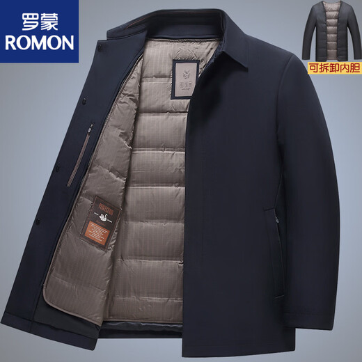 ROMON Goose Down Red Jacket Middle-aged and Young Thin Business Down Jacket Men's Middle-aged Winter Thickened Dad's Winter Clothes HYX98 Goose Button Style-Dark Blue M 170 Recommended 90-115 Jin Jin equals 0.5 kg