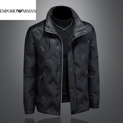 EMPORIO ARMANI Armani 2026 зимняя верхняя одежда с воротником-стойкой, теплая мужская однотонная мужская куртка 90 белого утиного пуха, куртка мужская, черная XL