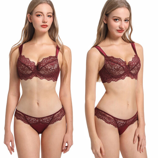 Victoria Palace Sexy Underwear Women's Thin Cotton Eyelash Lace Bra Large Breasts Show Small Anti-Sagging Comfortable Push-Up Large Size Underwear Set White 70B /32