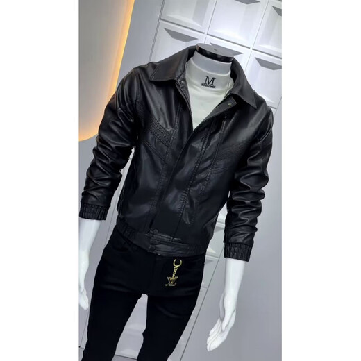 Playboy short velvet motorcycle men's slim and handsome Korean style soft leather jacket warm and windproof handsome high-end jacket black velvet M 100Jin Jin equals slim fit within 0.5 kg