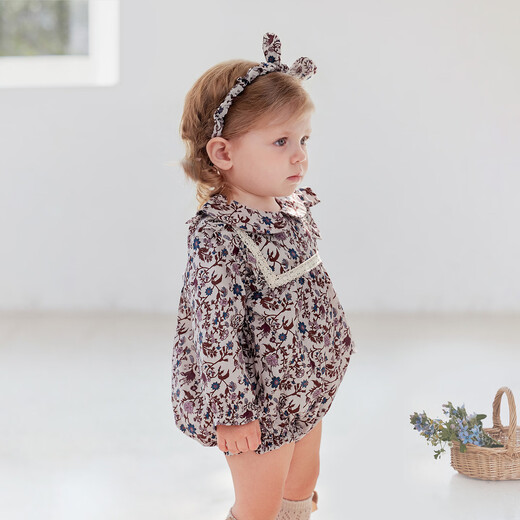 Babylove baby girl baby bag baby spring and autumn pure cotton triangle vest outdoor romper violet flower branch violet flower branch 66cm