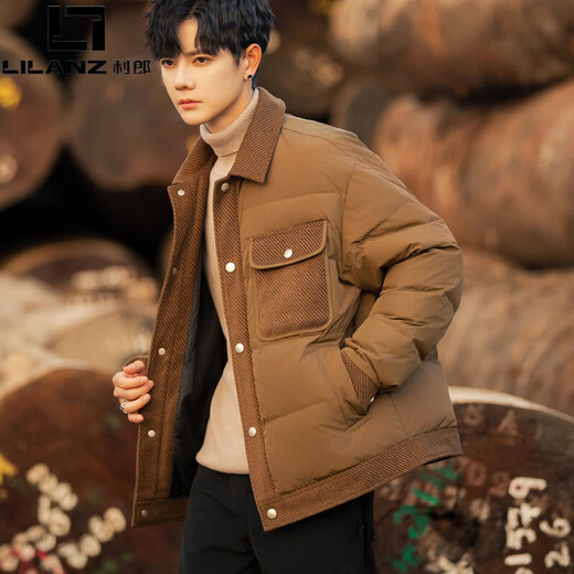 LILANZ Chaqueta de plumón con solapa para hombre Invierno 2025 Nueva ropa de trabajo informal Chaqueta de plumón de pato blanca cálida y moderna Marrón XL 130-150