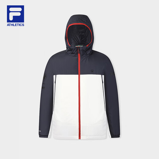 FILA Official Men's Cotton Clothes 2026 Spring New Outdoor Sports Comfortable Warm Color Blocked Hooded Jacket Snow White-WT L 175/96A/L