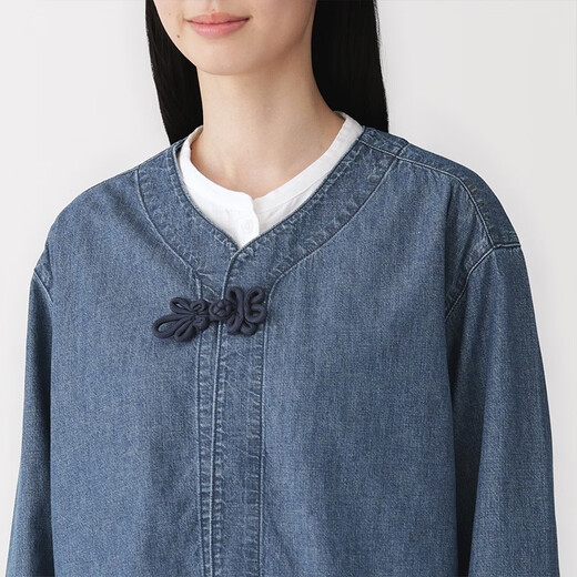 MUJI Women's Kapok Mixed Lightweight Denim Button-Down Shirt Women's Jacket Women's Spring 26 New Arrival BC2R8A6S Blue S (155/80A)