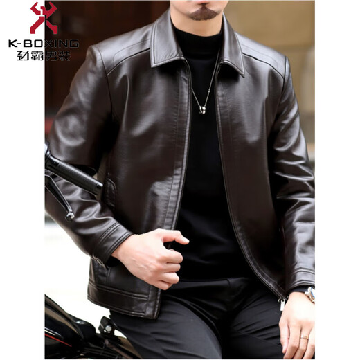 KBXNG Jinba Haining genuine leather jacket for men with lapel for middle-aged cadres in spring and autumn thin casual dad wear sheepskin stand-up collar dark brown plus velvet stand-up collar dark brown plus velvet M 170 weight 100-120 Jin Jin is equal to 0.5 kg