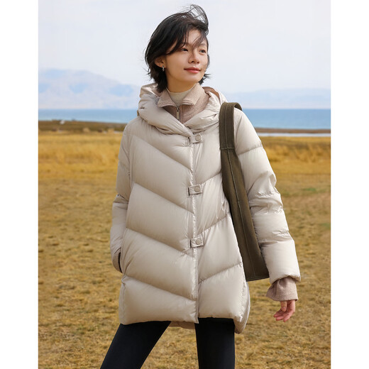 Demana 15D Puff Cloud Winter zero-pressure hooded button-tab mid-length loose bread coat women's down jacket