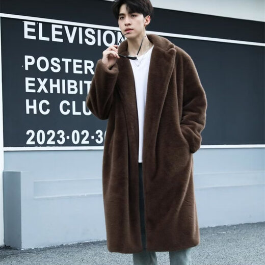 STRONG-WILLED thickened imitation mink fur long fur coat for men autumn and winter over the knee brand solid color long fur coat for men black S 90-115Jin Jin is equal to 0.5 kg