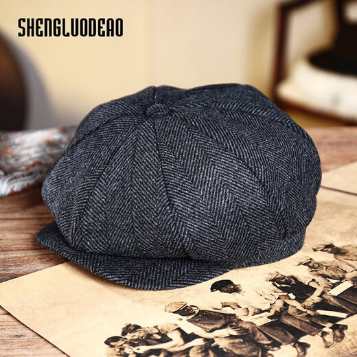 San Rodeo marching hat newsboy hat retro octagonal hat big head circumference Shelby Peaky Blinders hat British painter beret gray herringbone pattern (wool style) M (55-57cm suitable for ordinary b