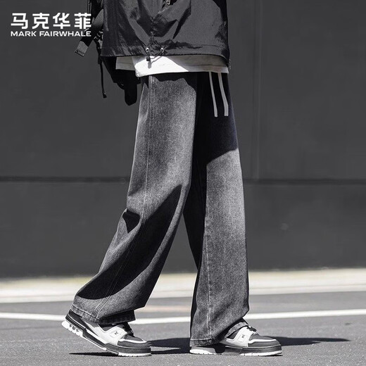 MARK FAIRWHALE Jeans Men's Spring Autumn American Retro Pants Men's Loose Scimitar Casual Pants Men's Pants Smoke Gray XL