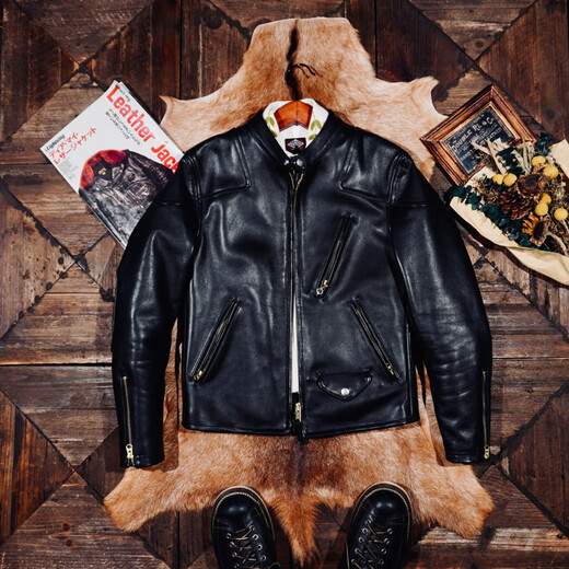 CHEVALPES International first-line brand A grade leather vegetable tanned calfskin Venom leather jacket stand collar motorcycle American retro men's short Italian vegetable tanned calfskin S