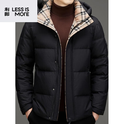 丨Lilang丨Lilang Men's Down Jacket Winter New Business Casual Middle-aged Stand Collar Hooded White Duck Down Men's Warm Jacket Black M 170