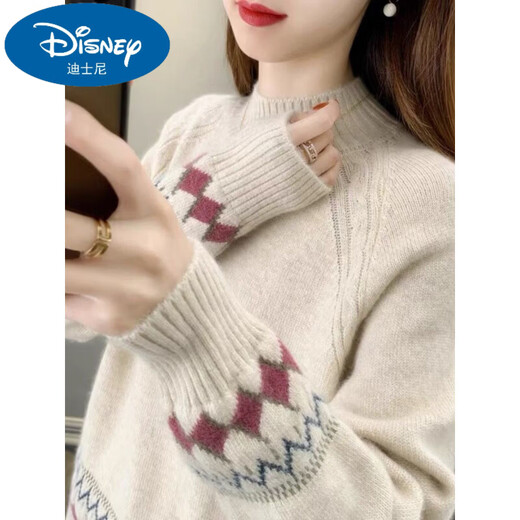 Disney Retro Half Turtleneck Sweater for Girls 2026 New Autumn and Winter Wool Sweater Loose Style Short Knitted Beige 190 3XL Recommended 140-150 Jin Jin equals 0.5 kg