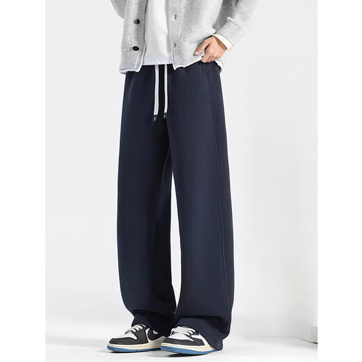 Cotton sherpa plus velvet thickened warm straight casual pants men's winter wide-leg casual cotton pants sports pants D600 black sherpa high quality XL 115-130Jin Jin equals 0.5 kg