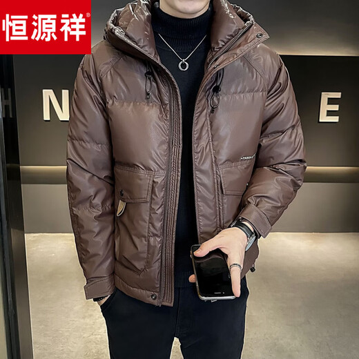 Hengyuanxiang duck down jacket men's short winter 2025 new trendy brand hooded warm thickened high-end jacket men's winter green national standard down jacket M recommended 80-100Jin Jin equals 0.5 kg