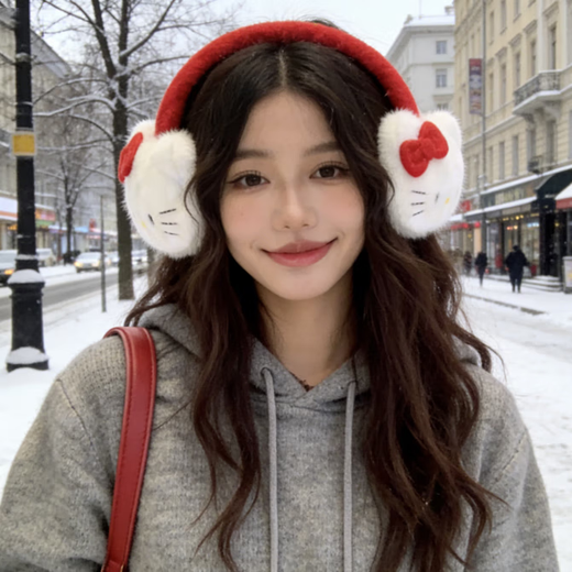 Yookdd earmuffs for women in autumn and winter new style cute kitten cold-proof plush earmuffs anti-freeze student ear protection cycling earmuffs cute cat earmuffs red