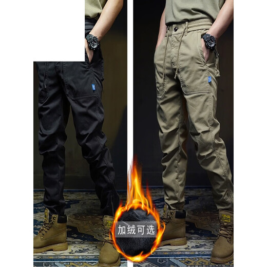 JEEP SPIRIT男装高档纯棉休闲裤男美式潮牌复古宽松春秋夏工装裤户外束脚裤子 卡其色679夏季薄款 28 建议90-110斤