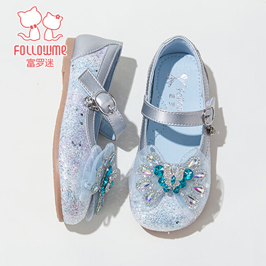 Fuluo Mi Girls Leather Shoes Spring Sweet Bow Crystal Princess Shoes Little Girls Soft Sole Performance Dress Shoes Silver 29
