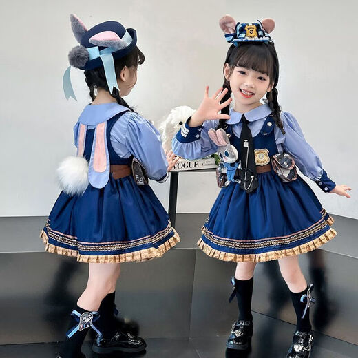 Parmaito Rabbit Police Officer Skirt, Girls Lolita Princess Skirt, Children's Disney Rabbit Police Officer Skirt, Fashionable Girl, Complete Set (Including All in the Picture) 100 Collection Order and Get a Tie