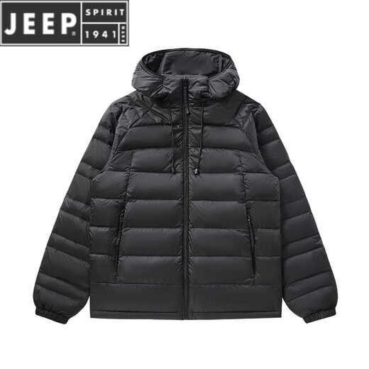 JEEP SPIRIT90白鸭绒轻薄排骨羽绒服短款2025新款男女情侣冲锋衣内胆连帽外套 LYN7523男黑色 M (男95-115.女85-100斤)