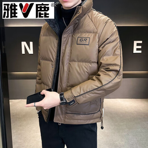 Yalu high-end down jacket men's winter 2026 new style color-blocked stand-up collar thickened warm jacket men's winter wear black black L 100-115Jin Jin equals 0.5 kg