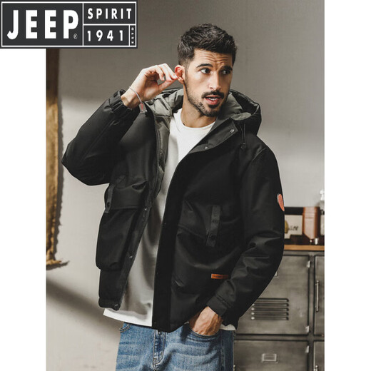 JEEP SPIRIT吉普美式连帽羽绒服男冬季2025年新款宽松户外工装外套男秋冬款 绿色 M 适合95-120斤