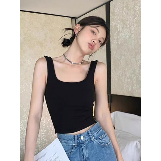 Sexy Backless Suspender Women's Spring Summer 2025 Slim Fit Bottoming Top with Breast Pad and Short Sports Vest White S