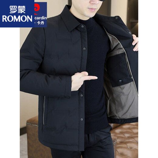 罗蒙（ROMON）鹅绒2025冬季新款男士轻薄羽绒服商务休闲爸爸装高端外套 5858藏青色【鹅绒羽绒服】 M 体重90-115斤