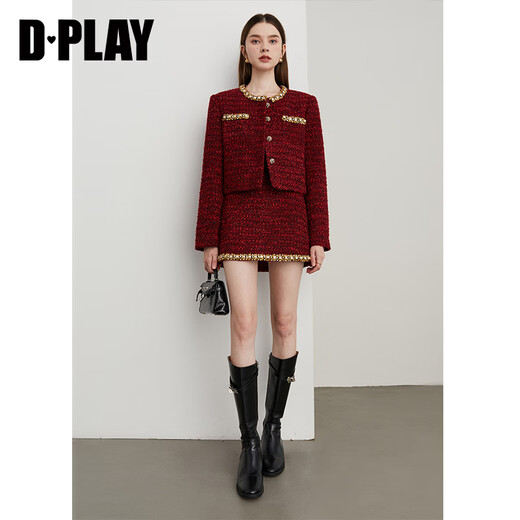 DPLAY Black Label 2025 Autumn New Red Small Fragrance Suit Women's Engagement Temperament Jacket Skirt Anchor Red-Skirt XL