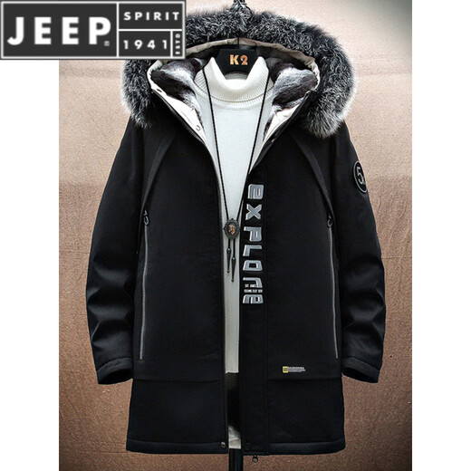 JEEP SPIRIT Parker Men's Jacket 2025 Autumn and Winter New Plus Velvet Thickened Cotton Coat Mid-Length Winter Shearling Windbreaker MY112S Black M