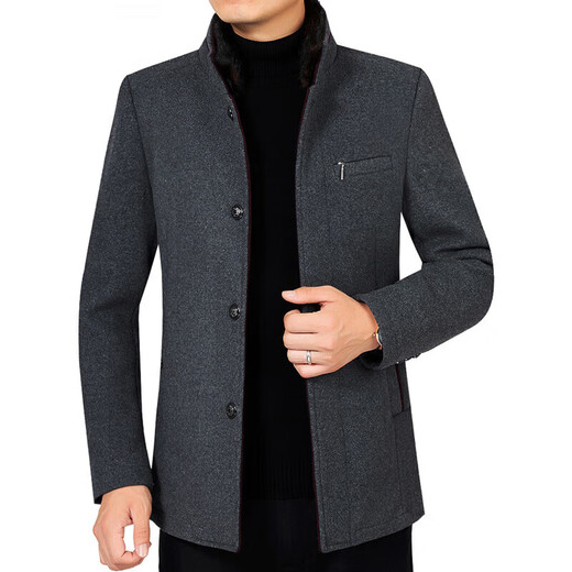 KBXNG Jinba Autumn and Winter Jacket Medium Casual Loose Fur Collar Removable Velvet Thickened Wool Coat Shopping Mall Same Style Gray 3XL 190