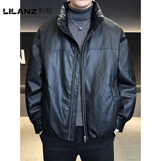 LILANZ Official Men's Leather Down Jacket Winter Thickened 2025 New Fashion Brand Style Stand Collar Short Waterproof White Duck Down Jacket Black - Flagship Model M 100-130Jin Jin is equal to 0.5 kg